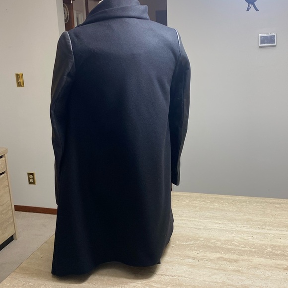 ALL SAINTS Asymmetrical Wool Coat, leather sleeves, Great Condition, see photos - Picture 3 of 15